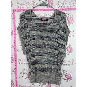 Say What? Gray and Black Striped Short Sleeve Knit Top